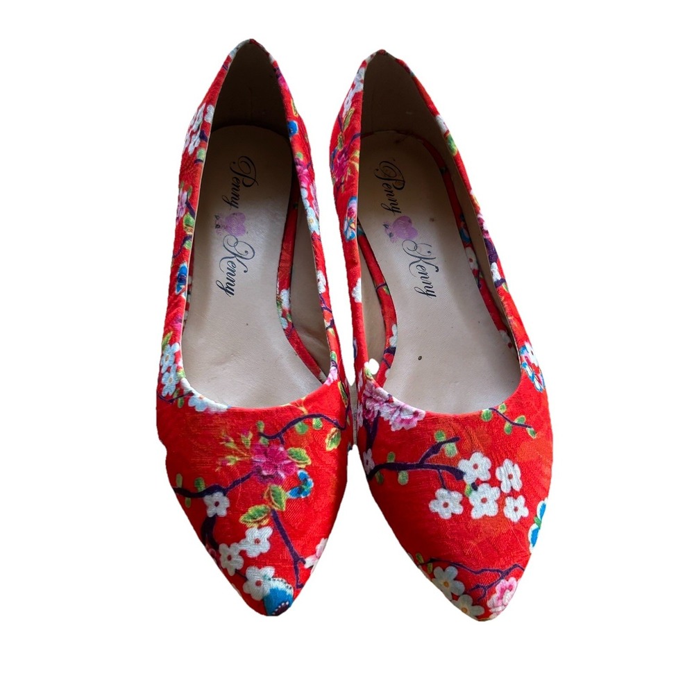 Penny Loves Kenny Red Floral Pointed-Toe Flats
